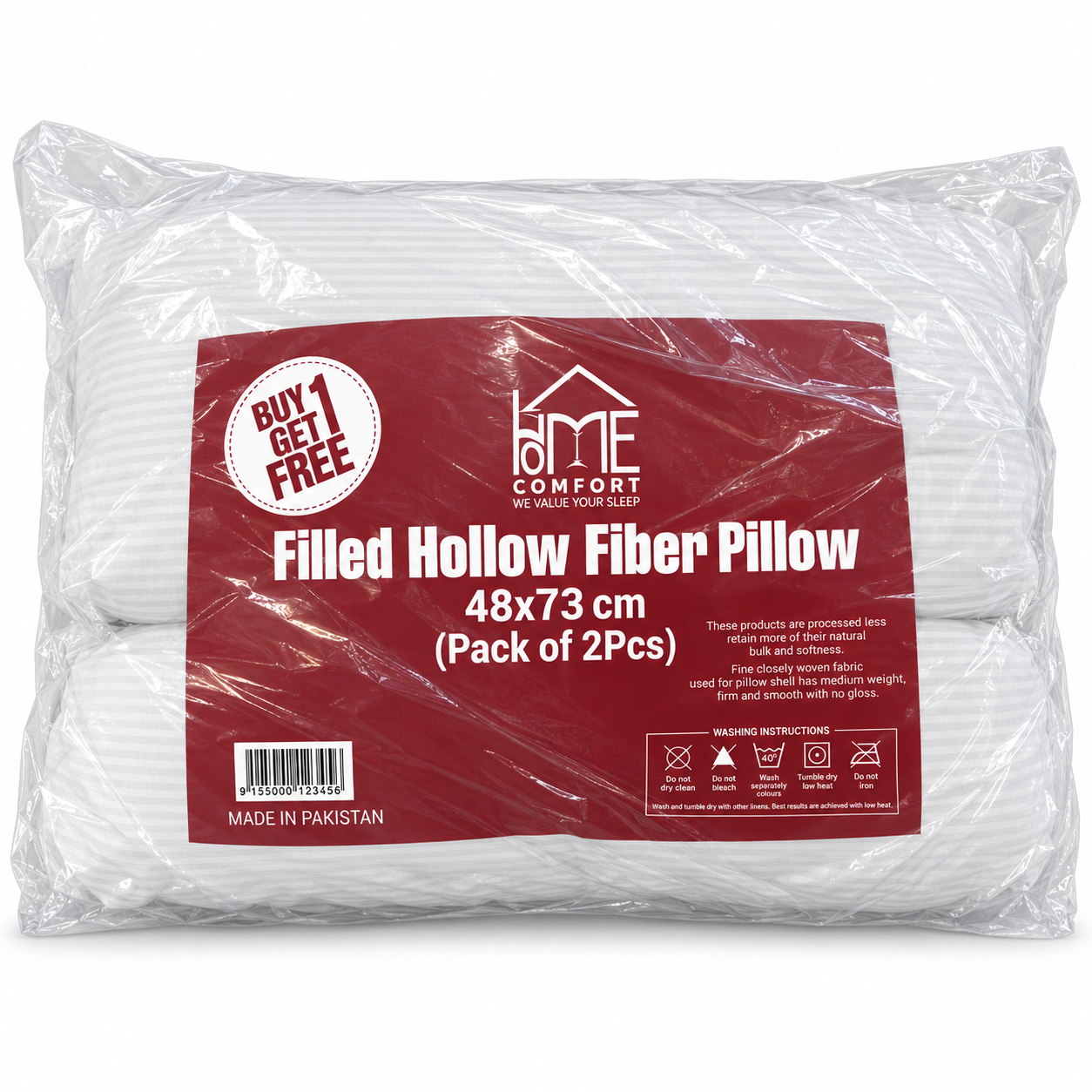 Home Comfort Filled Hollow Fibre Pillow (Buy 1 Get 1 Free)