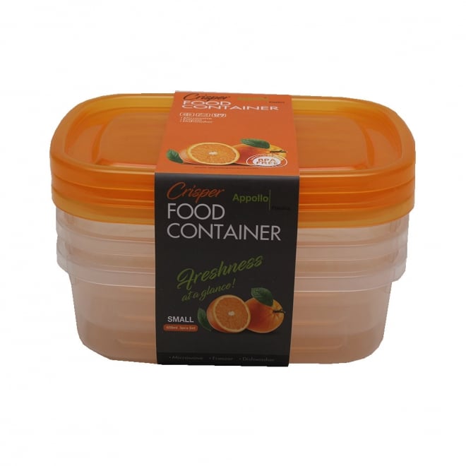 Appollo Crisper Food Container Plastic (Orange) Small (3 Pcs)